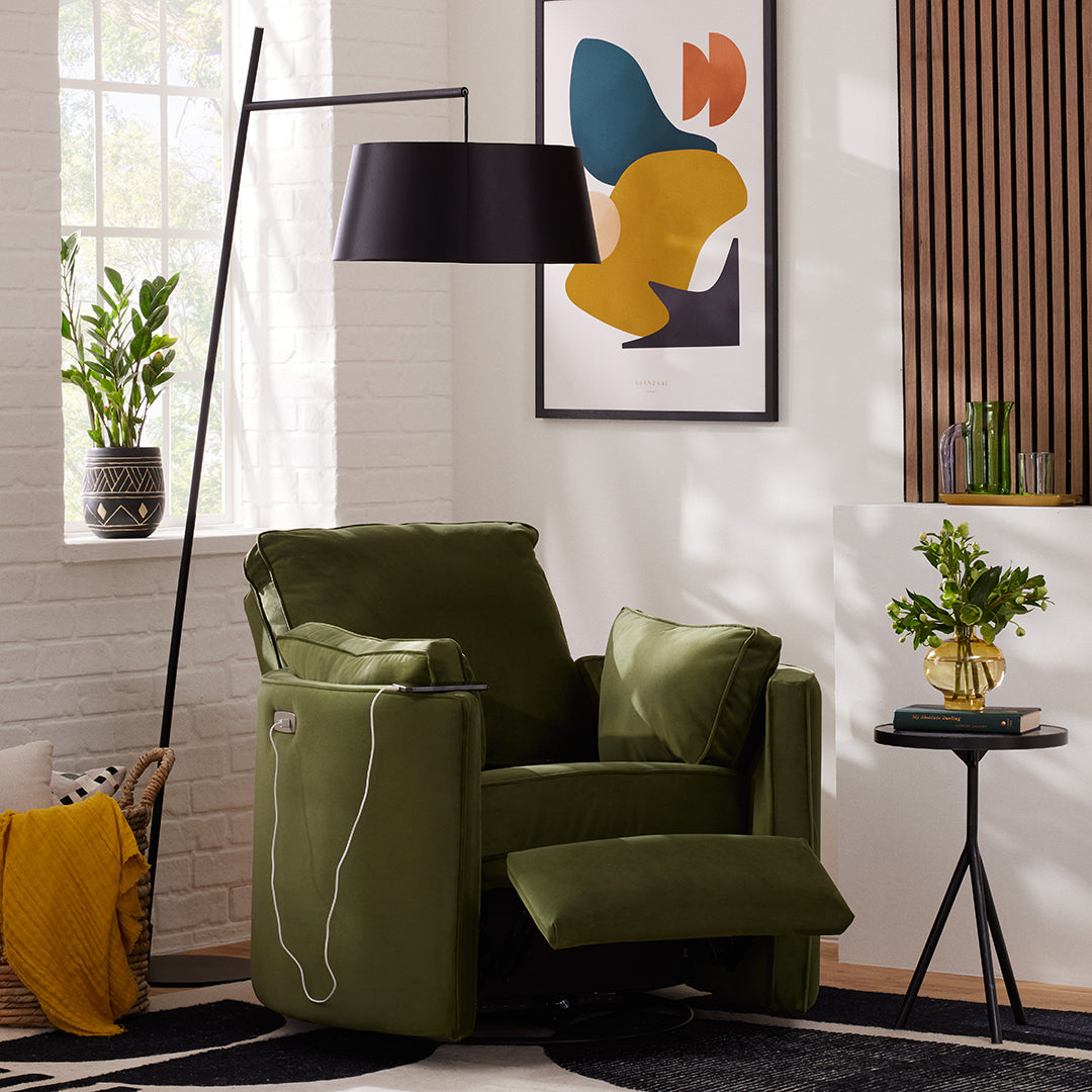 Joybird green swivel power recliner