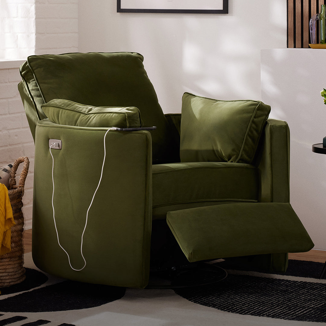Joybird green swivel power recliner