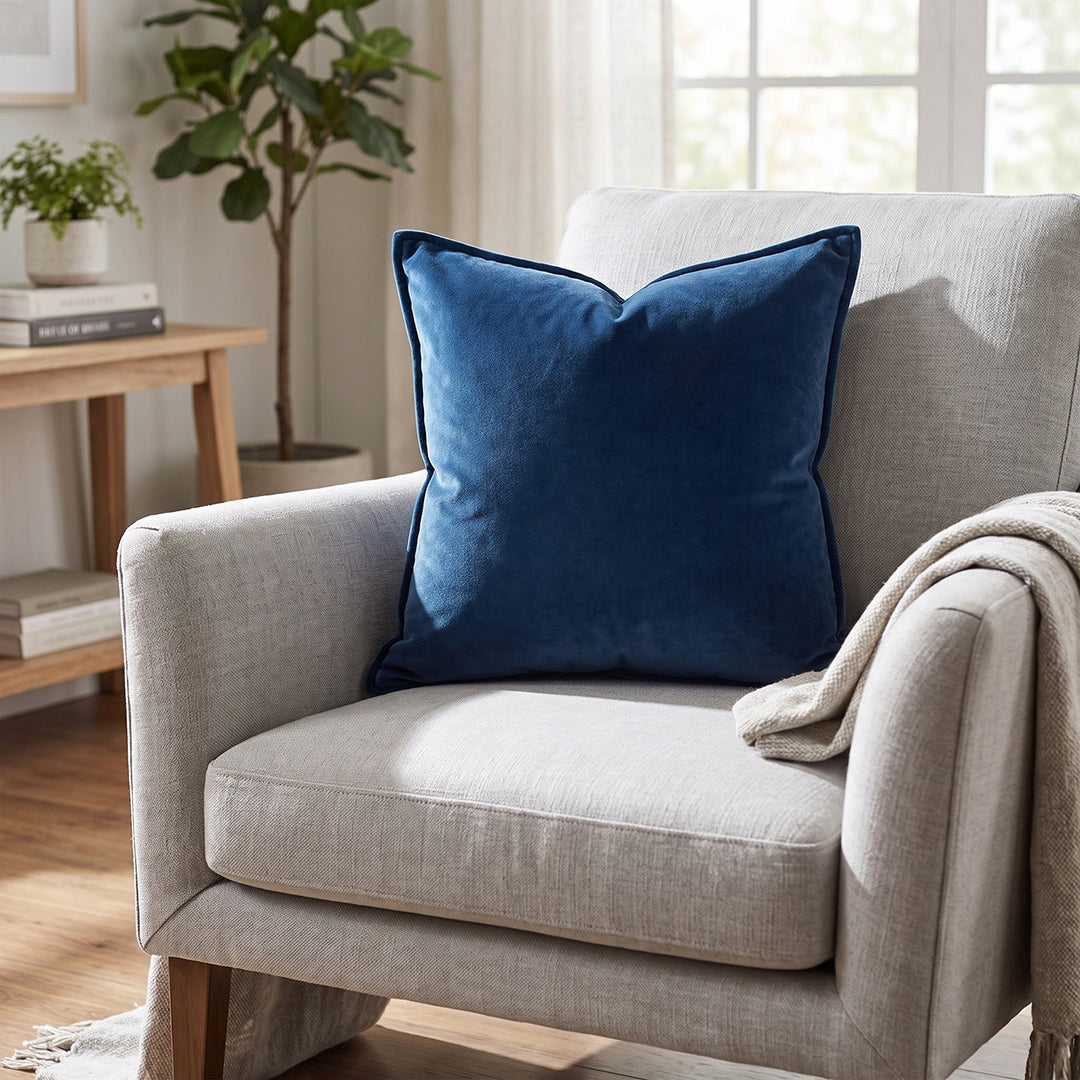 Cotton Velvet Pillow - Blue