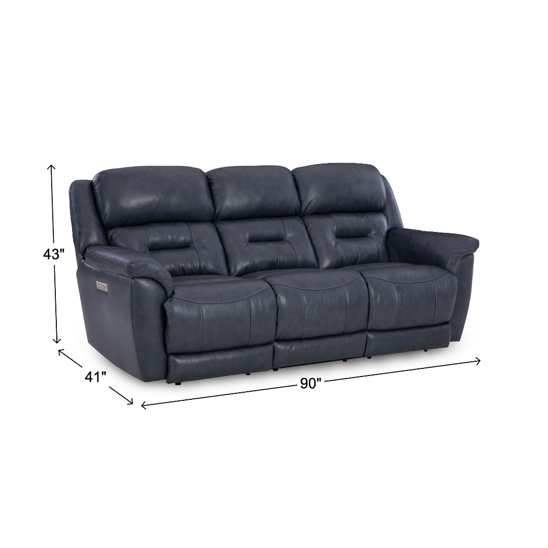 Cyan Leather Zero-G Reclining Set from Home Stretch in Blue with Cup Holders, Storage, Made in USA - Reclined position