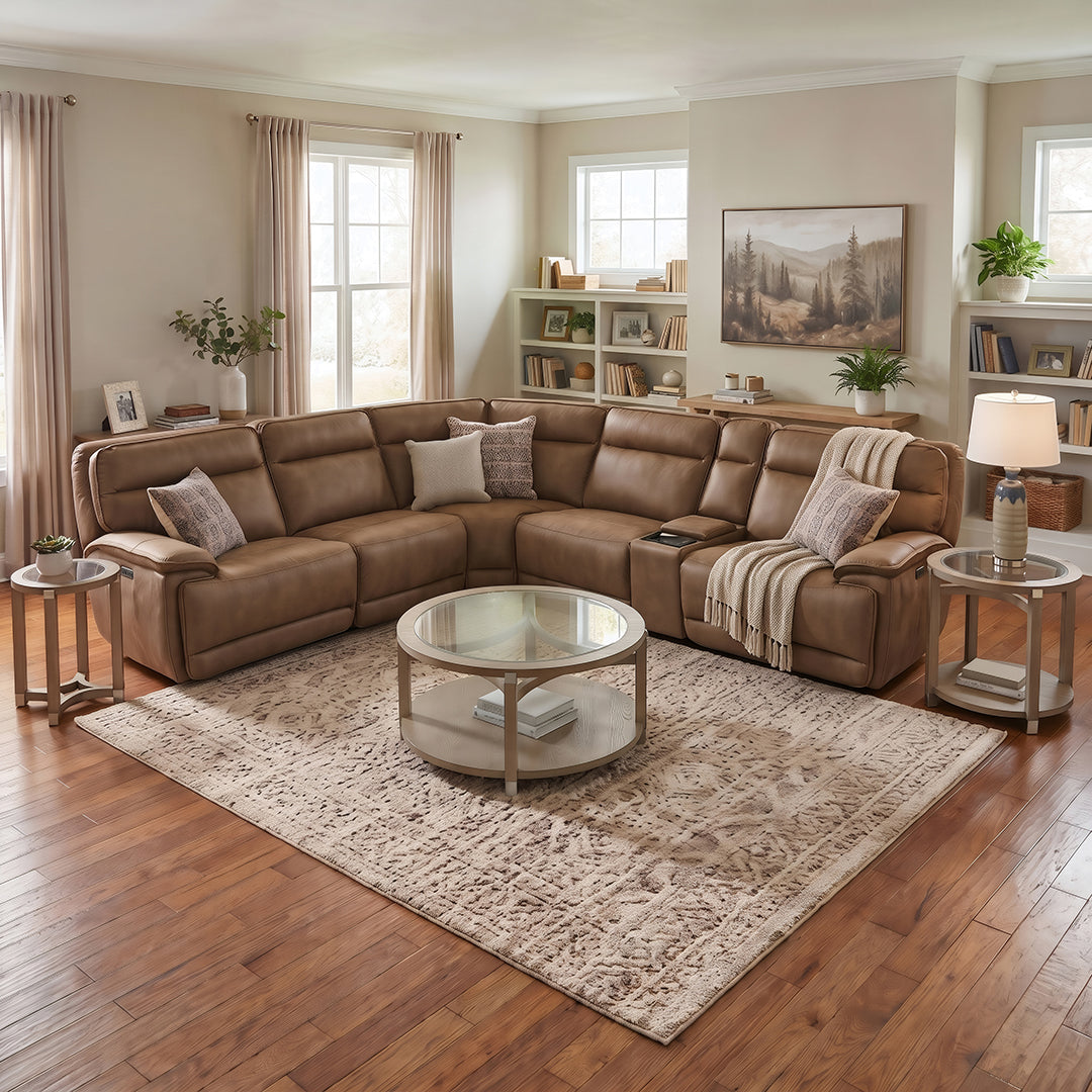 Daniel Zero-G Power Reclining Sectional (6-Piece) from Cheers in Brown Polyester - Alternate angle