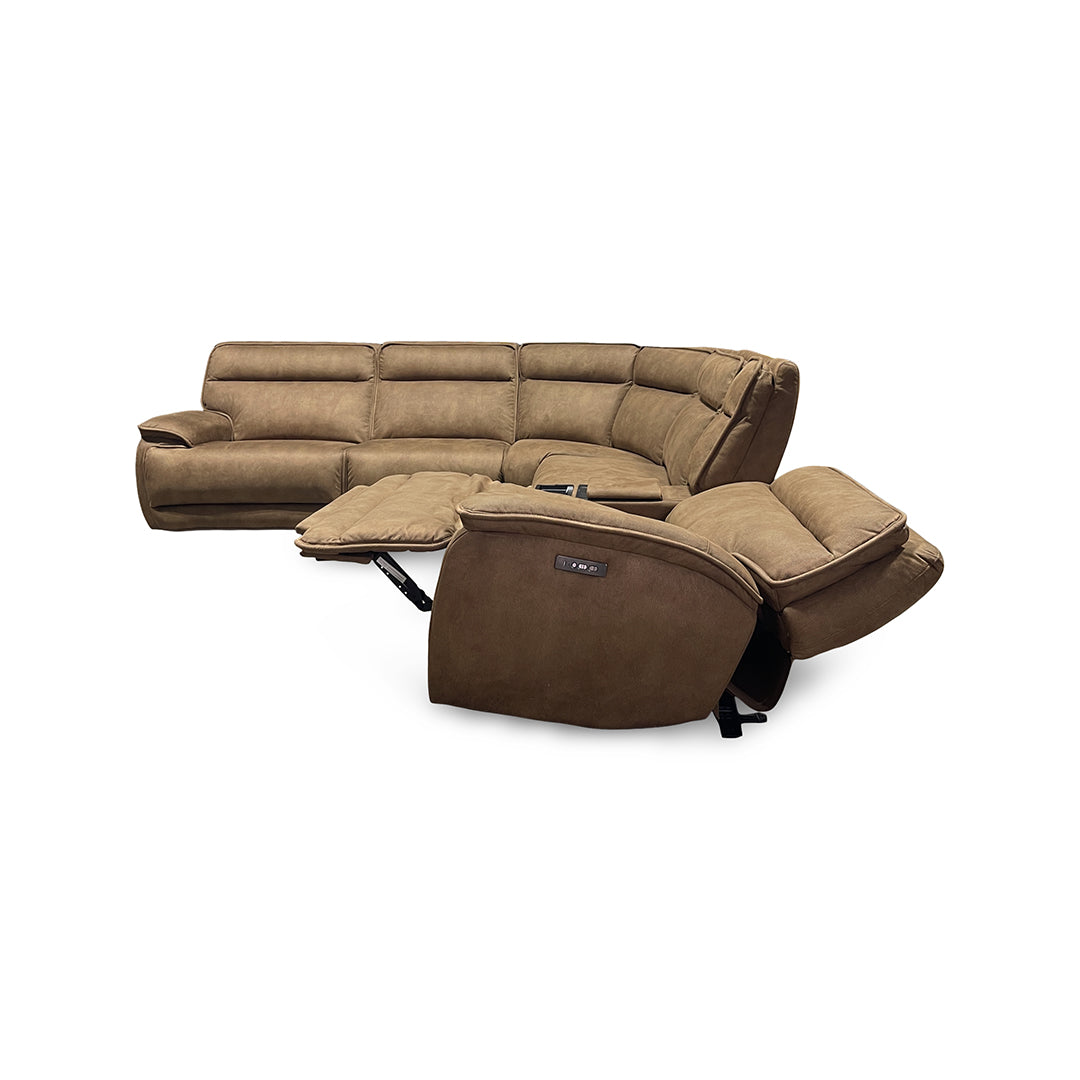 Daniel Zero-G Power Reclining Sectional (6-Piece) from Cheers in Brown Polyester - Reclined position