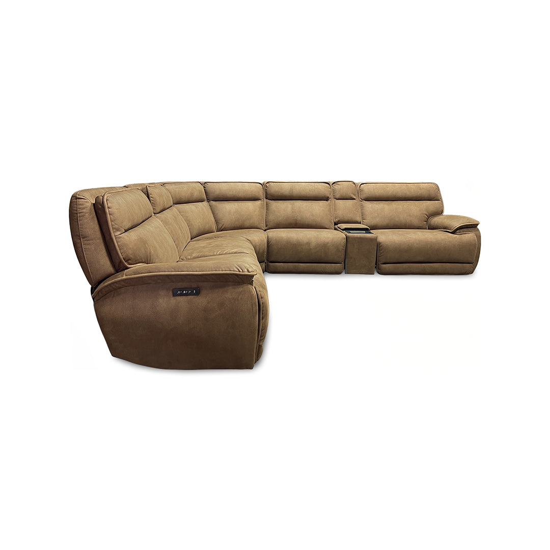 Daniel Zero-G Power Reclining Sectional (6-Piece) from Cheers in Brown Polyester - Reclined position
