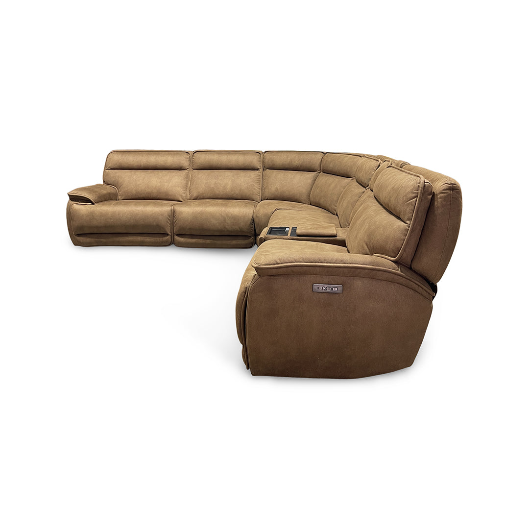 Daniel Zero-G Power Reclining Sectional (6-Piece) from Cheers in Brown Polyester with Cup Holders, Power Headrest - Reclined position