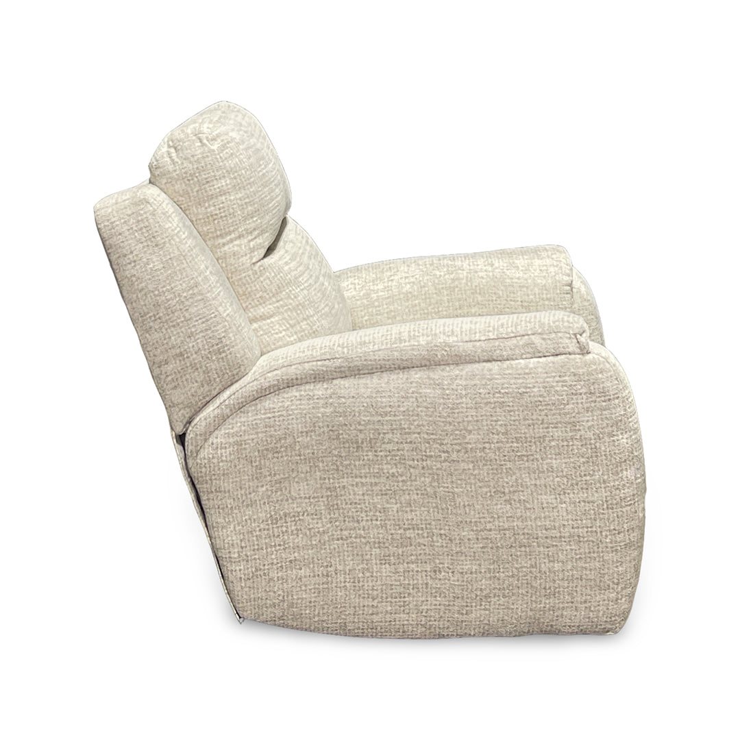 Drake Zero-G Swivel Glider Recliner with Heat & Massage from Southern Motion in Beige Polyester, Made in USA - Reclined position