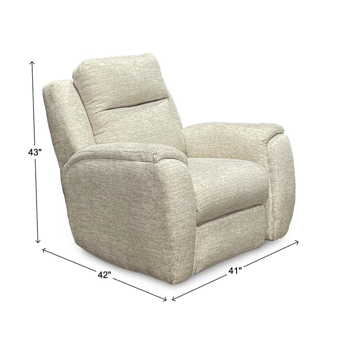 Drake Zero-G Swivel Glider Recliner with Heat & Massage from Southern Motion in Beige Polyester, Made in USA - Reclined position