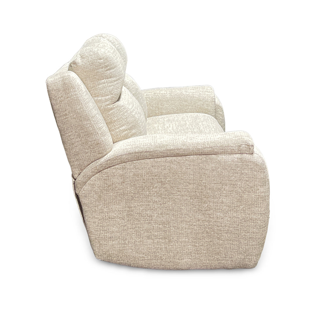 Drake Zero-G Reclining Loveseat with Heat & Massage from Southern Motion in Beige Polyester, Made in USA - Reclined position