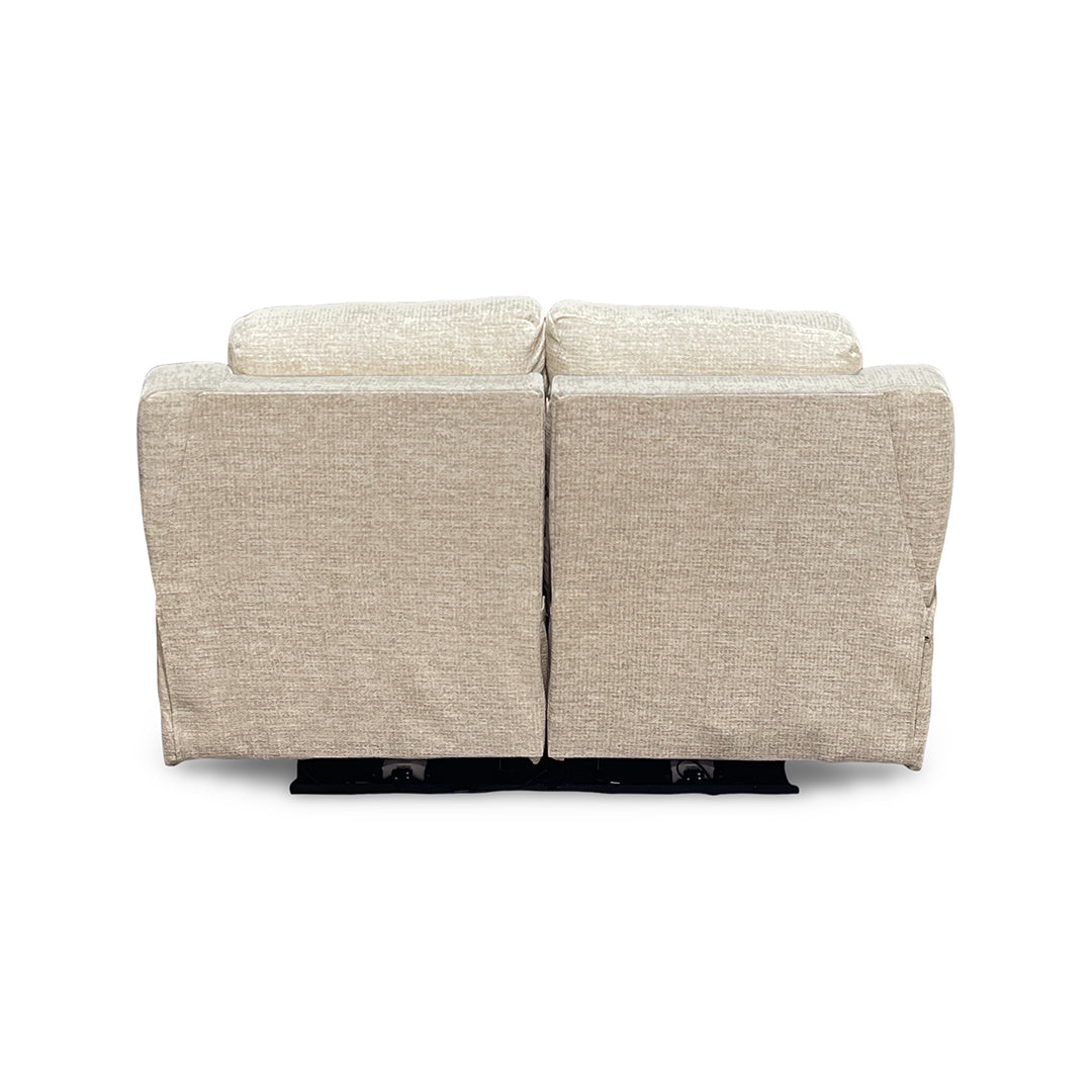 Drake Zero-G Reclining Loveseat with Heat & Massage from Southern Motion in Beige Polyester, Made in USA - Reclined position