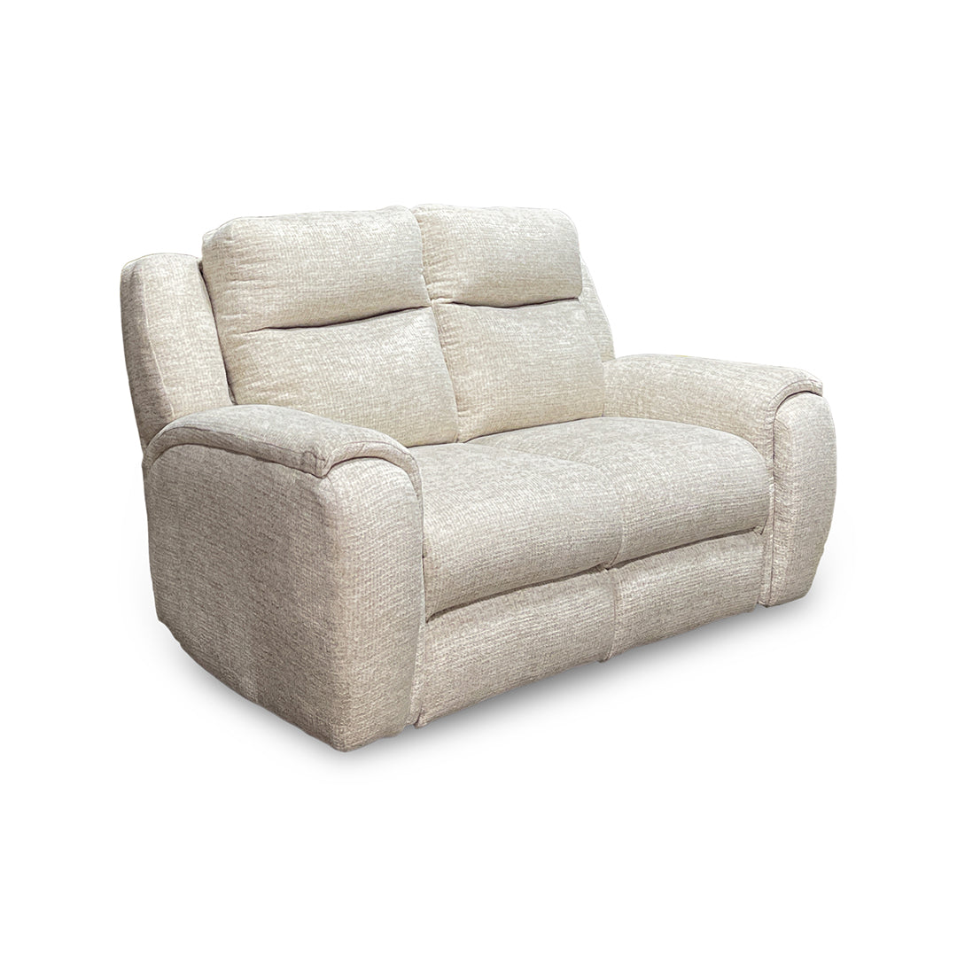 Drake Zero-G Reclining Loveseat with Heat & Massage from Southern Motion in Beige Polyester, Made in USA - Reclined position