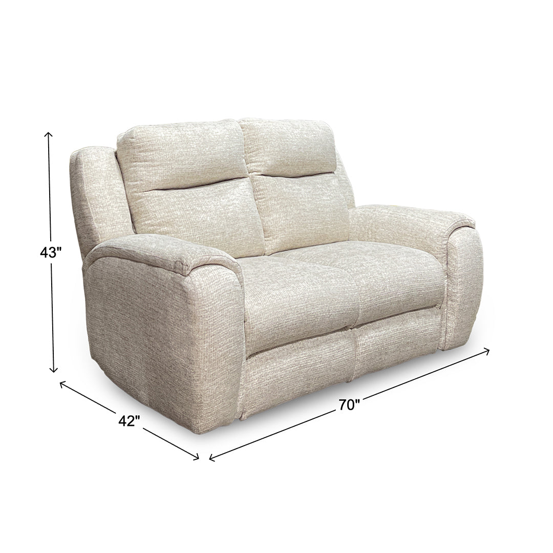 Drake Zero-G Reclining Loveseat with Heat & Massage from Southern Motion in Beige Polyester, Made in USA - Reclined position