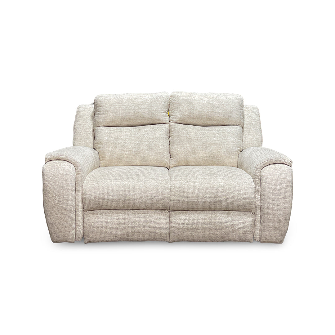 Drake Zero-G Reclining Loveseat with Heat & Massage from Southern Motion in Beige Polyester, Made in USA - Reclined position