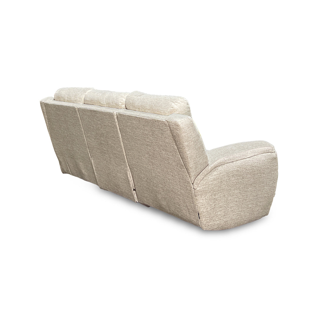 Drake Zero-G Reclining Sofa with Heat & Massage from Southern Motion in Beige Polyester, Made in USA - Reclined position