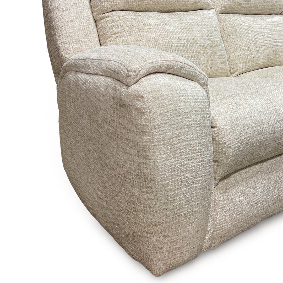 Drake Zero-G Reclining Loveseat with Heat & Massage from Southern Motion in Beige Polyester, Made in USA - Reclined position