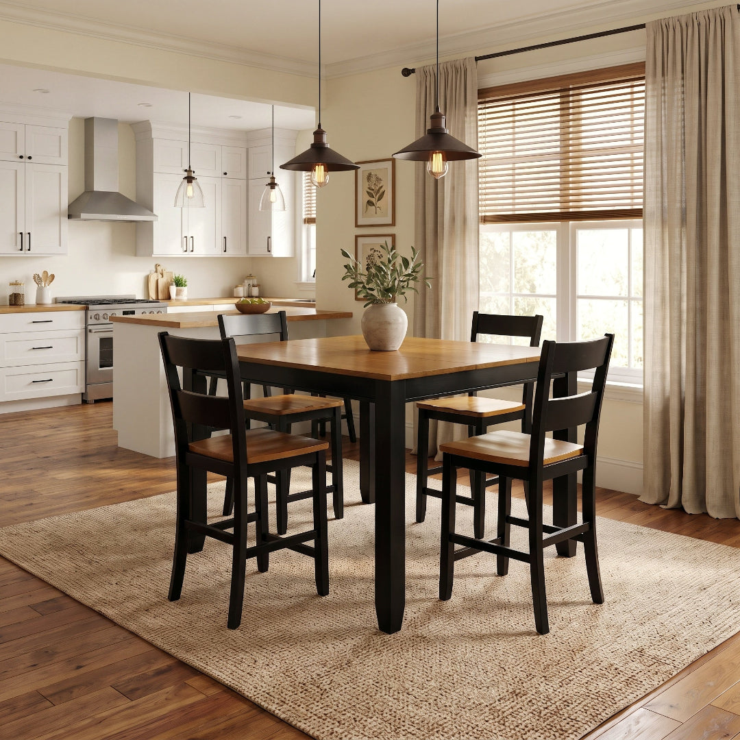 Juego de comedor Drake (5 piezas) (Seats 4-6) from Worldwide Designs in White Solid Wood with Extension Leaf - Black finish