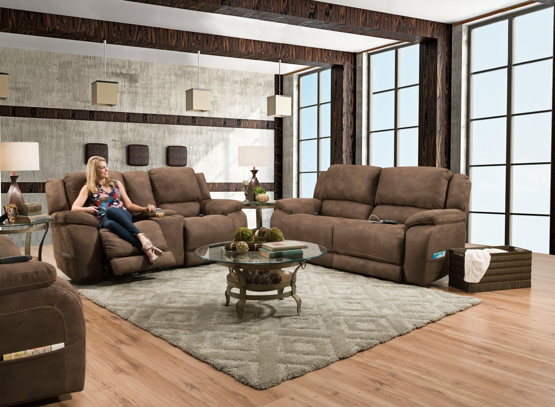 Family relaxing on a comfortable reclining sofa in a modern living room