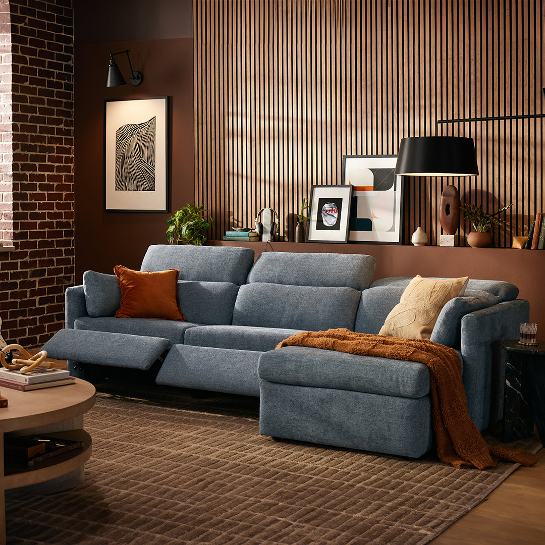 Joybird blue power reclining sectional sofa