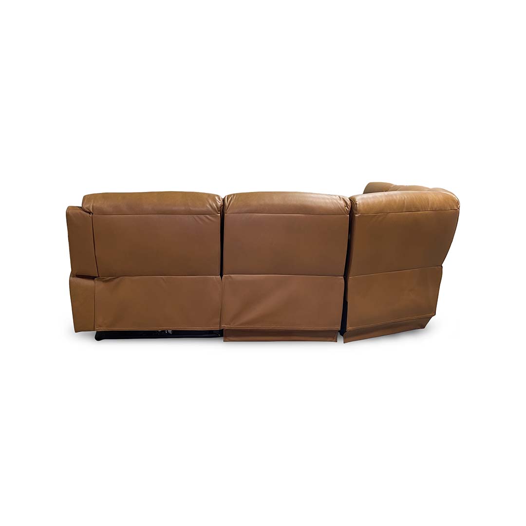 Fonda Leather Power Reclining Sectional (6-Piece) from Cheers in Brown with Cup Holders, Storage - Reclined position