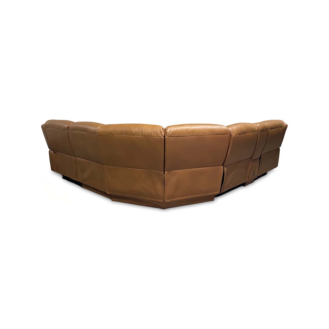 Fonda Leather Power Reclining Sectional (6-Piece) from Cheers in Brown with Cup Holders, Storage - Reclined position