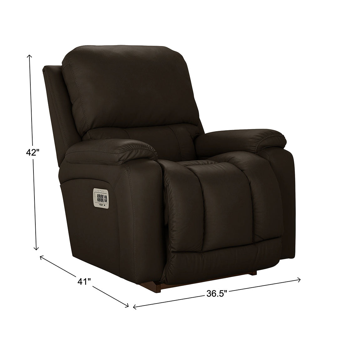 Greyson Leather Power Rocker Recliner with Wireless Remote from La-Z-Boy Incorporated in Brown, Made in USA - Reclined position