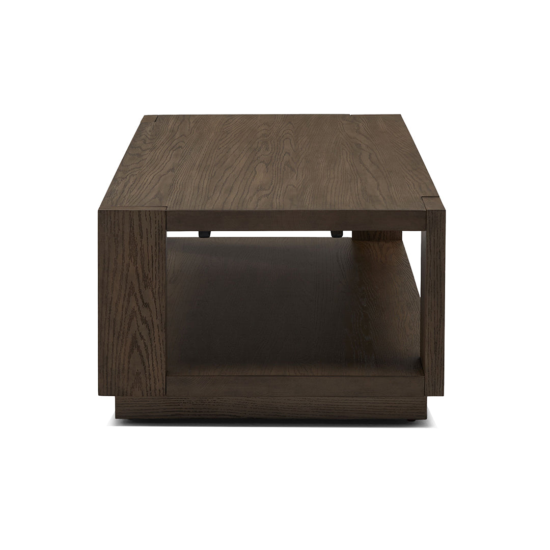 Joybird wooden coffee table with a dark brown finish