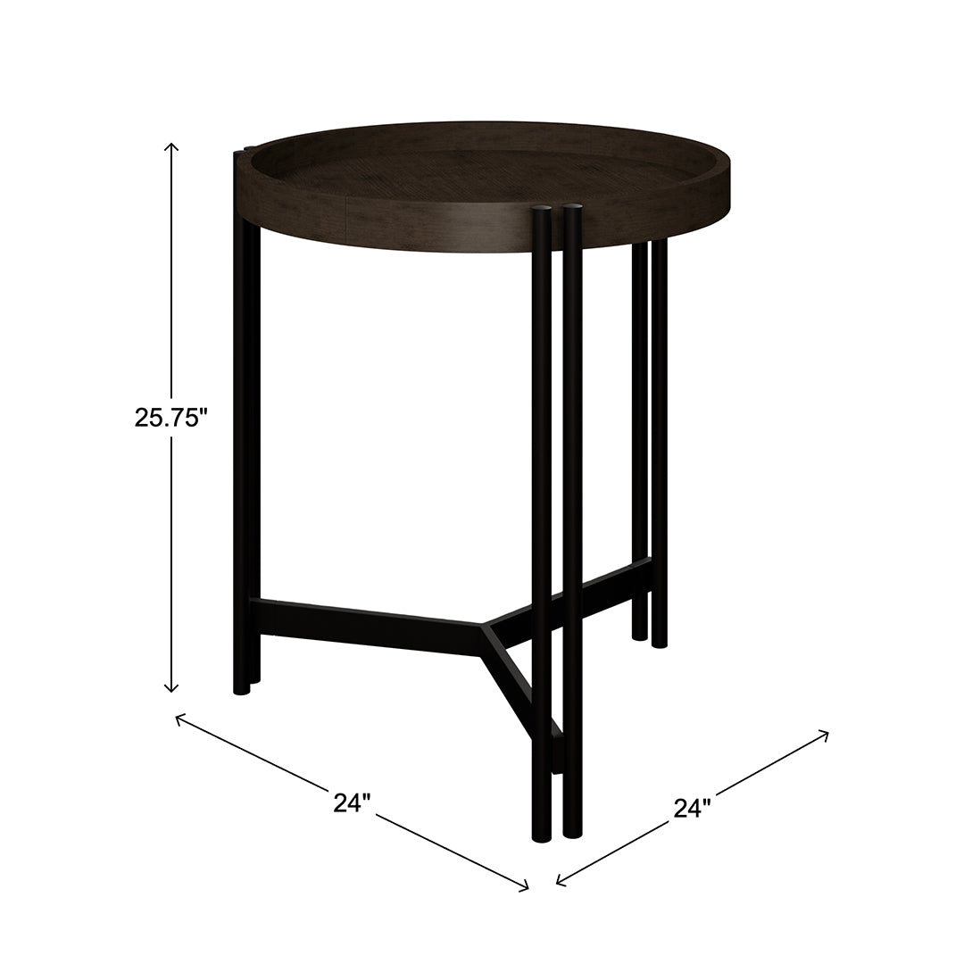 Brown Huron Round Side Table from Emerald Home Furnishing - Side view