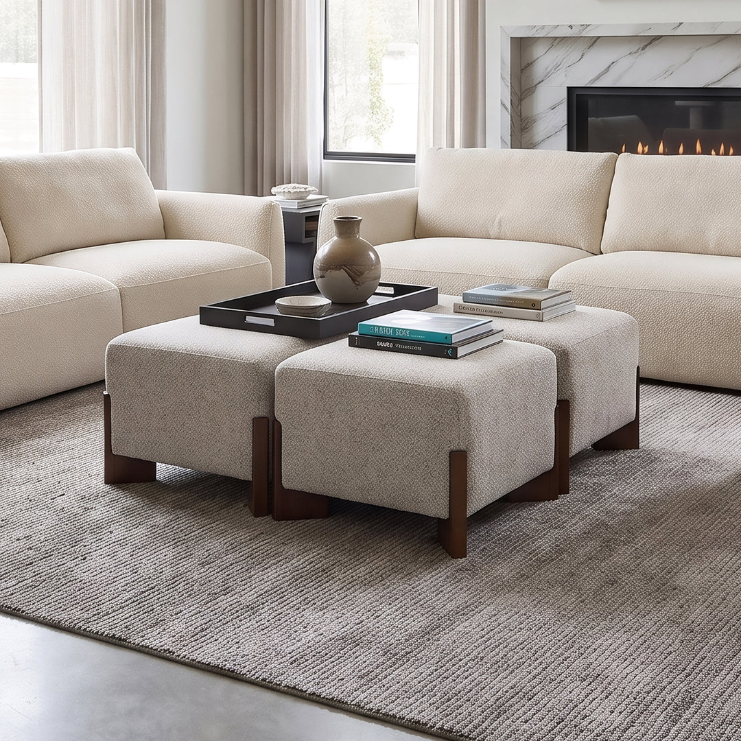 Jasmine Ottoman from Kuka Home in Gray Polyester - Lifestyle view
