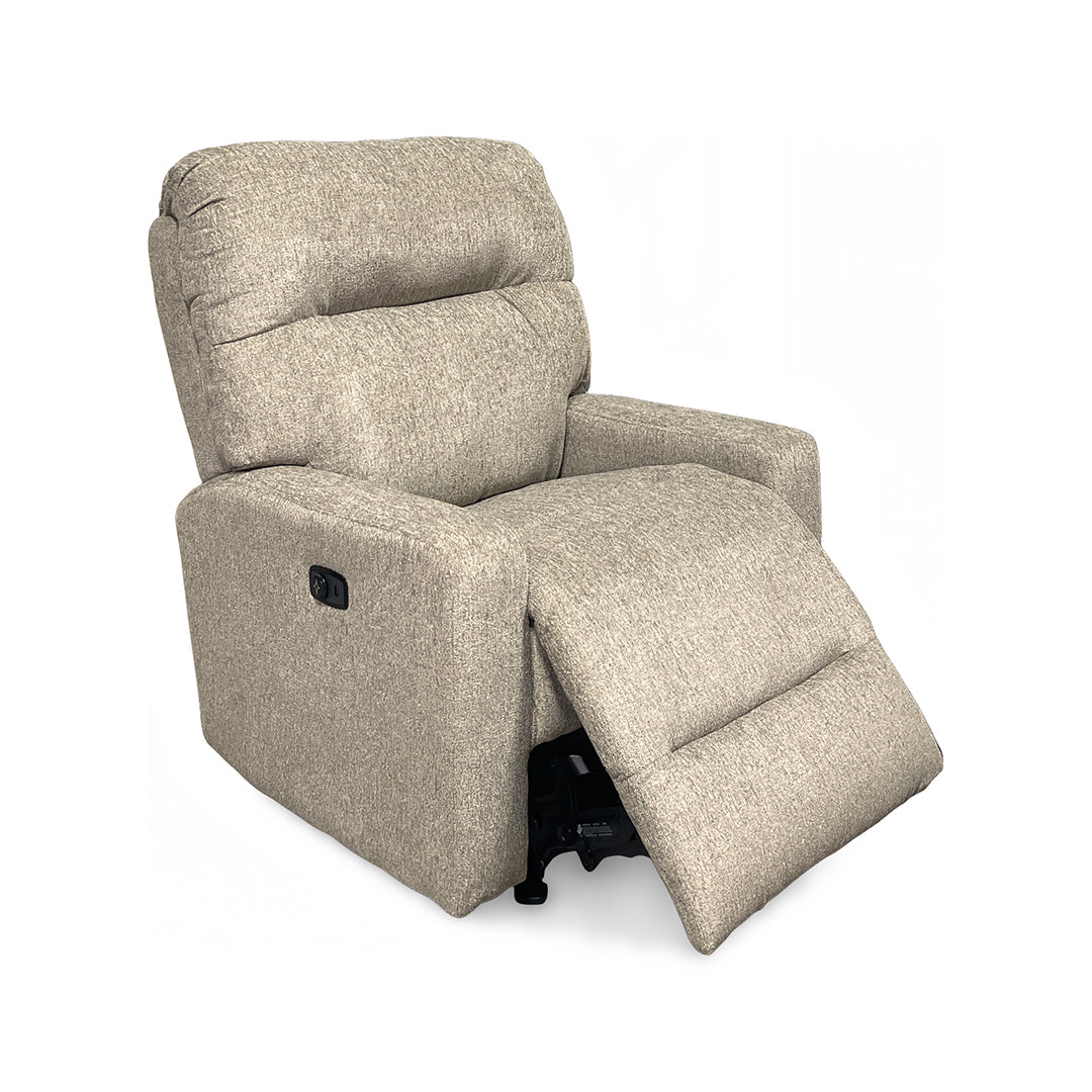 Kenley Space Saver Power Recliner from Best Home Furnishings in Beige Performance Fabric with Power Headrest, Made in USA - Reclined position