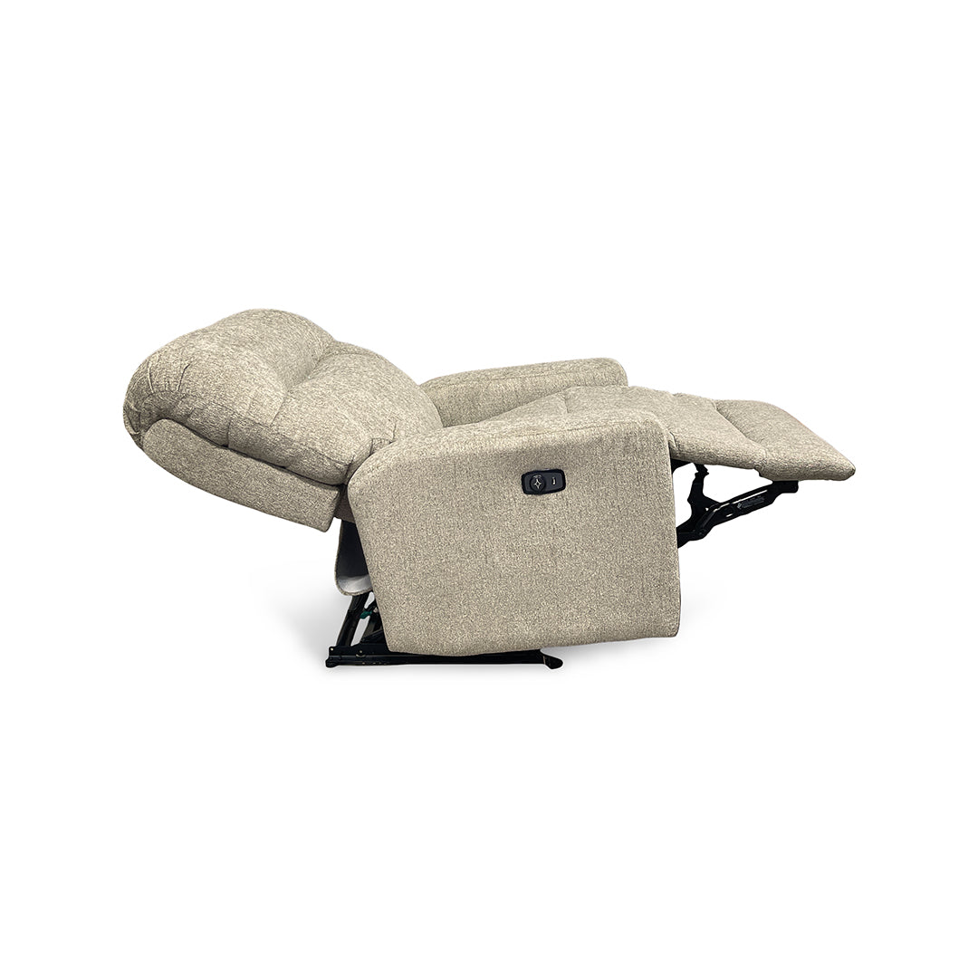 Kenley Space Saver Power Recliner from Best Home Furnishings in Beige Performance Fabric, Made in USA - Reclined position