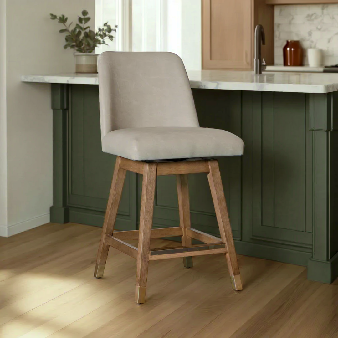Amelia Upholstered Swivel Stool - Beige