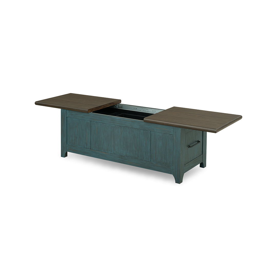 Lake House Sliding Top Cocktail Table from Legacy Classic Furniture in Blue Veneer - Overhead view