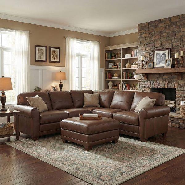 Livorno Leather Sectional I with Ottoman