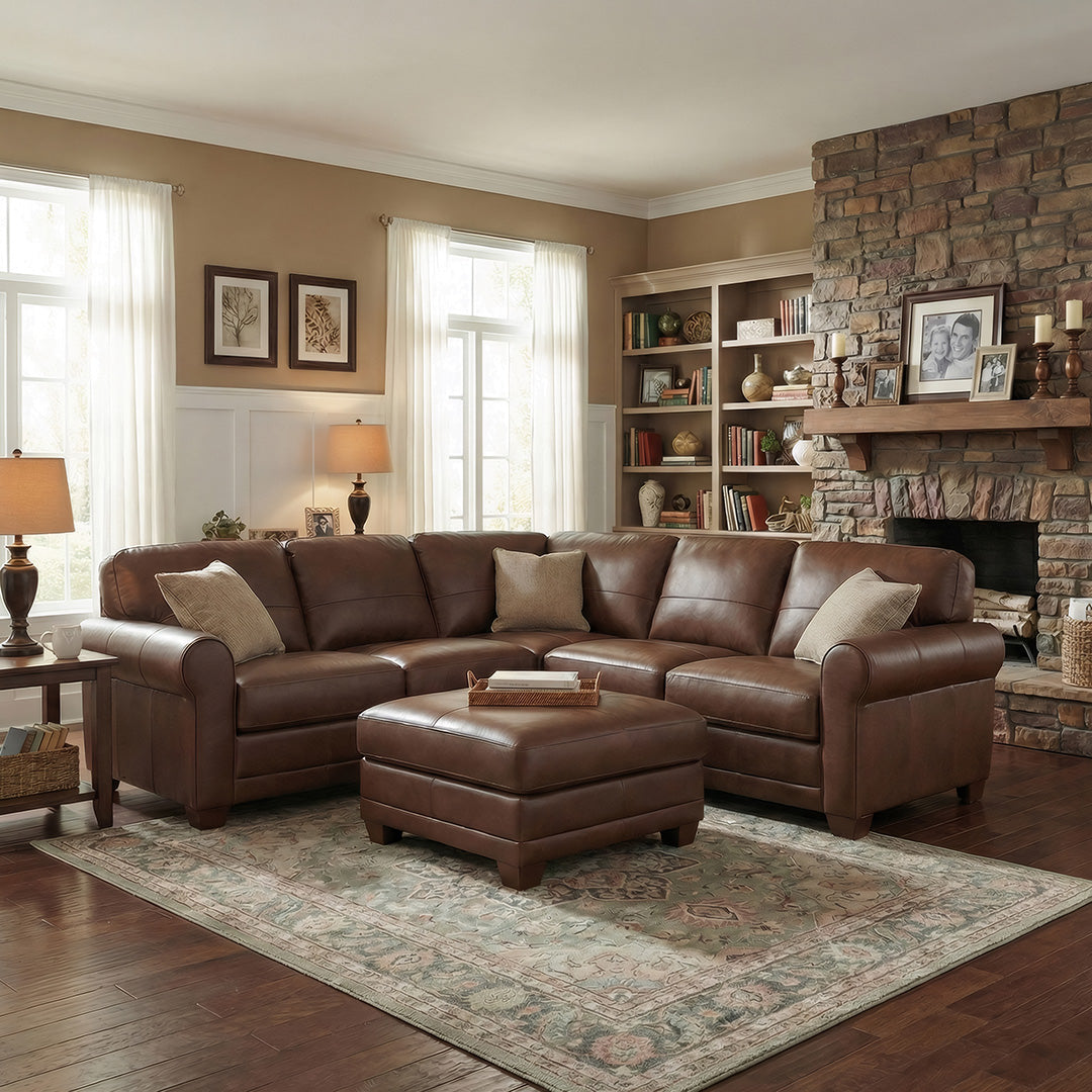Livorno Leather Sectional I with Ottoman