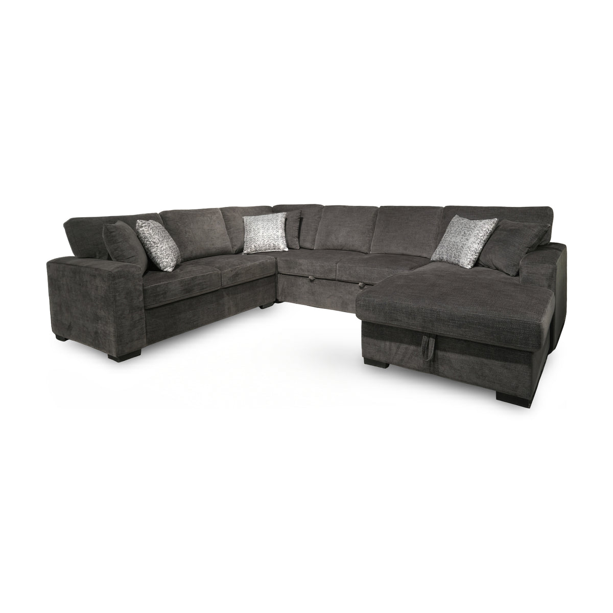 Lucy pop up sectional with storage chaise by Holland House in dark fabric upholstery
