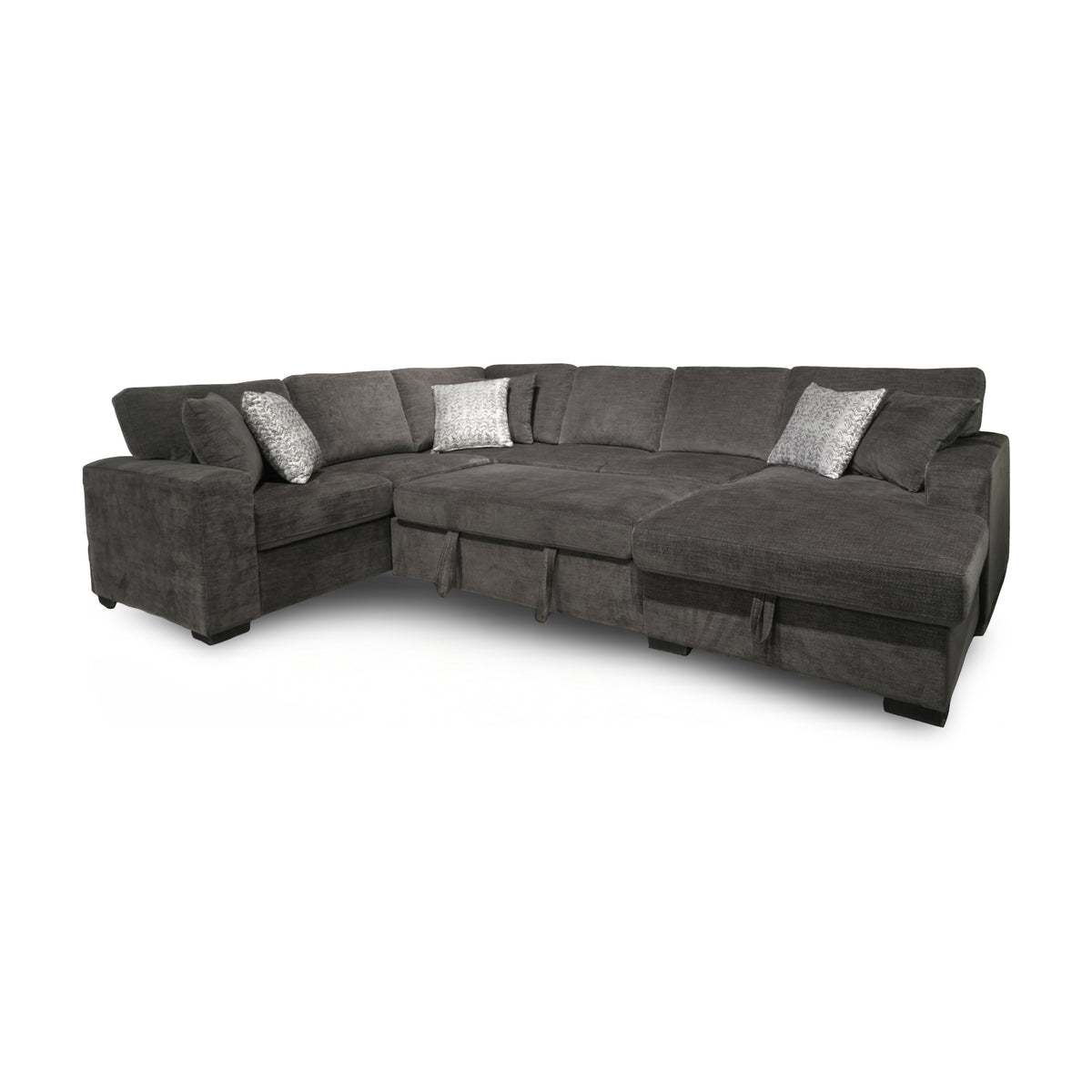 Lucy pop up sectional with storage chaise by Holland House shown in sleeper configuration