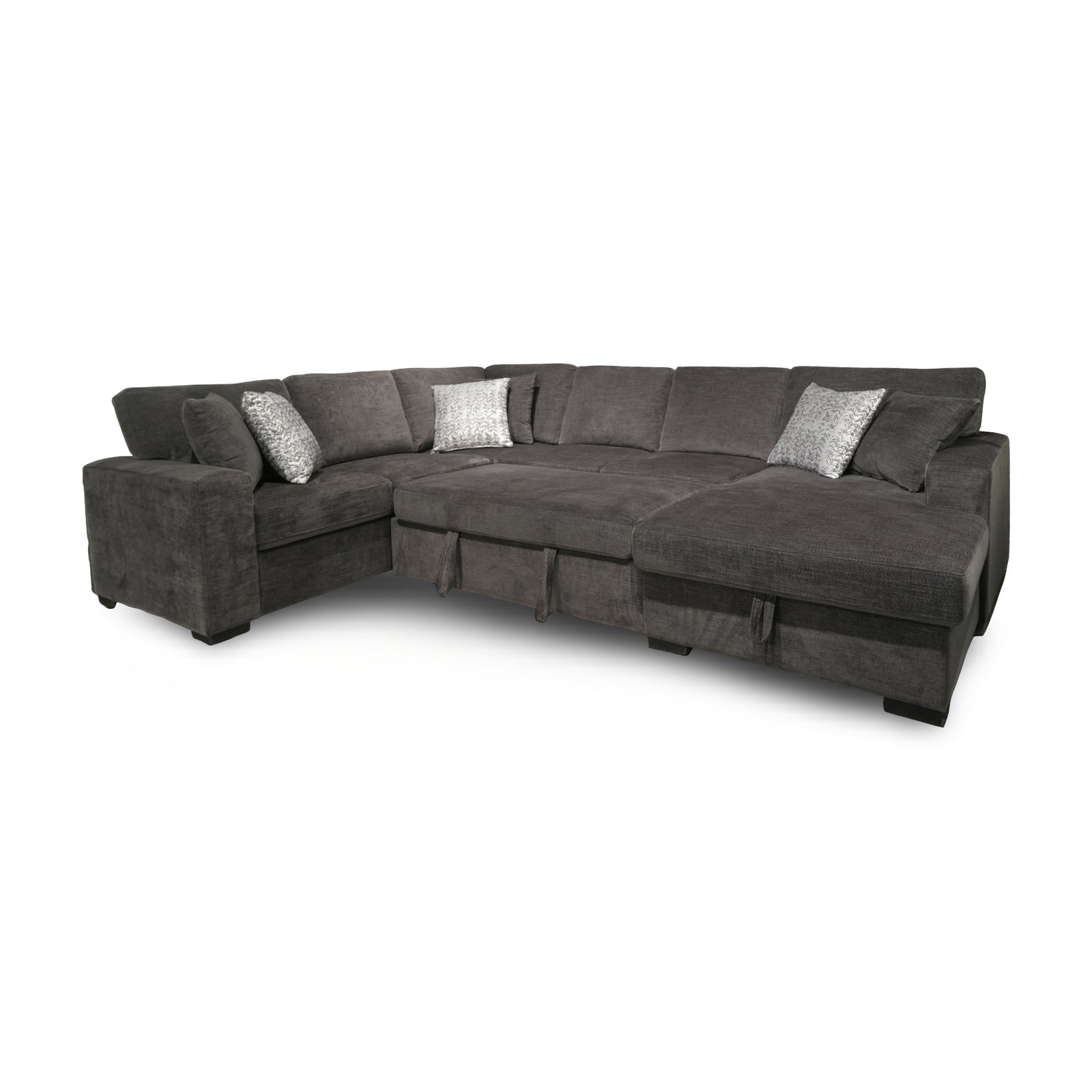 Lucy pop up sectional with storage chaise by Holland House shown in sleeper configuration