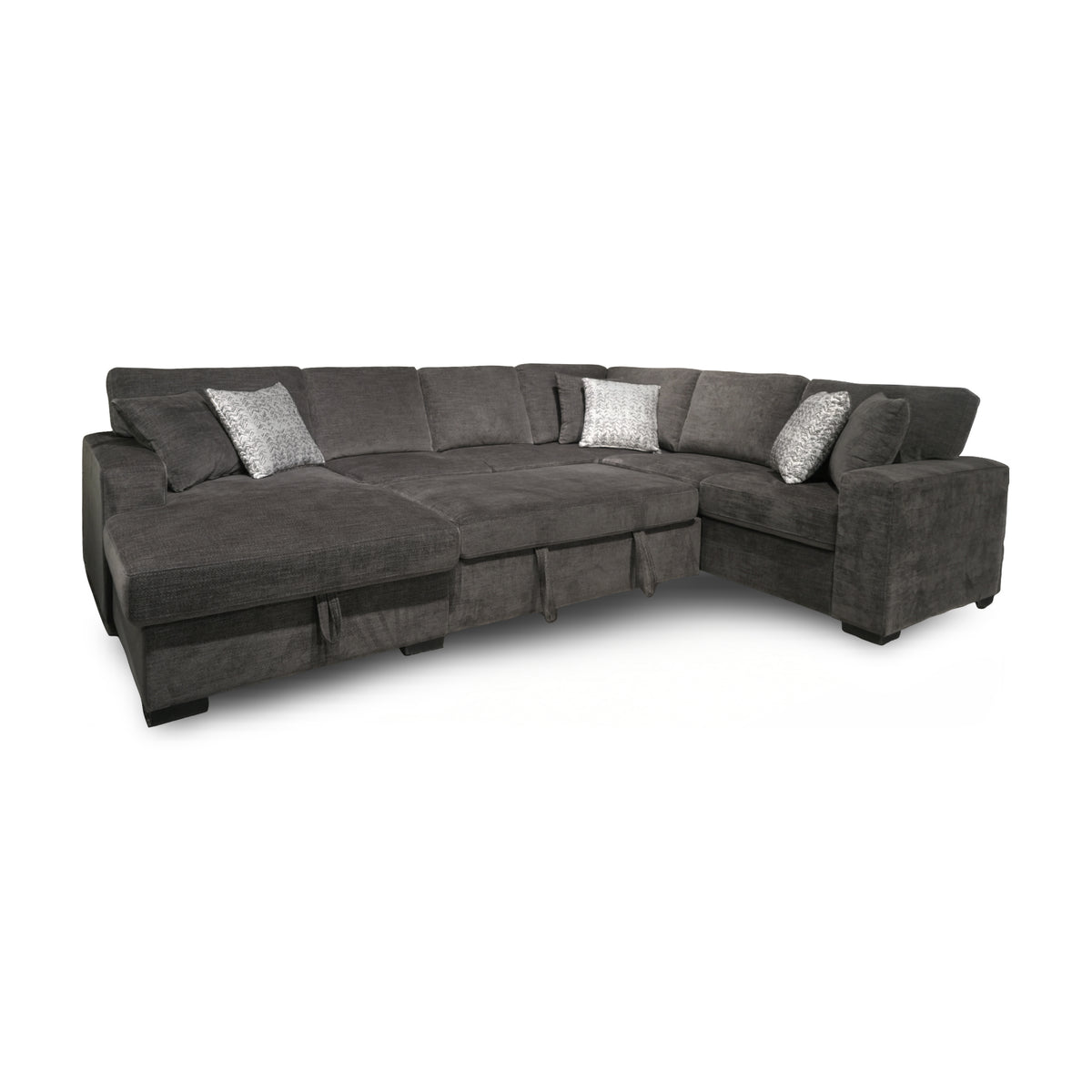 Left side facing Lucy pop up sectional with storage chaise shown in sleeper configuration