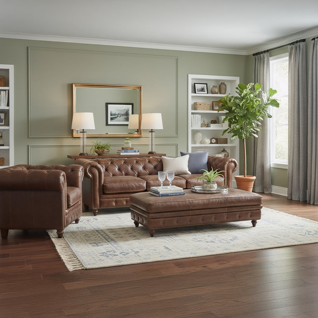 Manchester Leather Ottoman