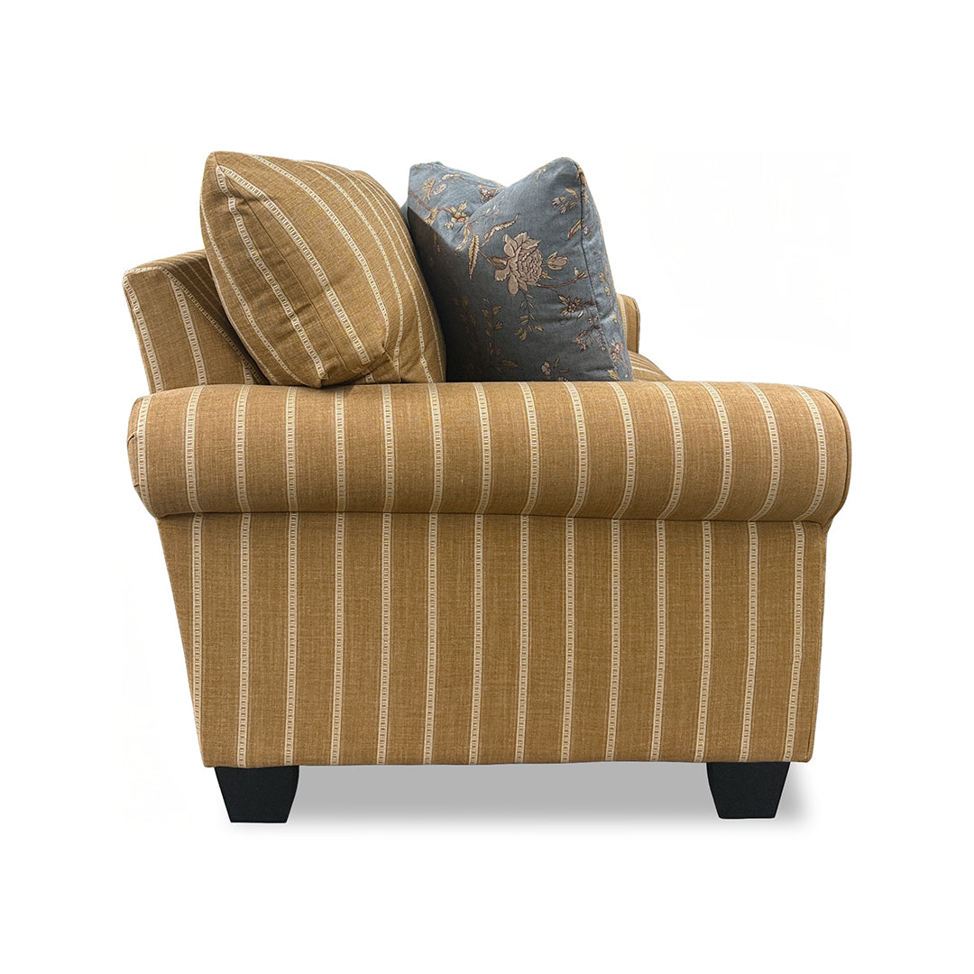 Meadowlark Loveseat from Michael Nicholas Designs in Brown Chenille with Accent Pillows, Hardwood Frame, Made in USA - Detail view