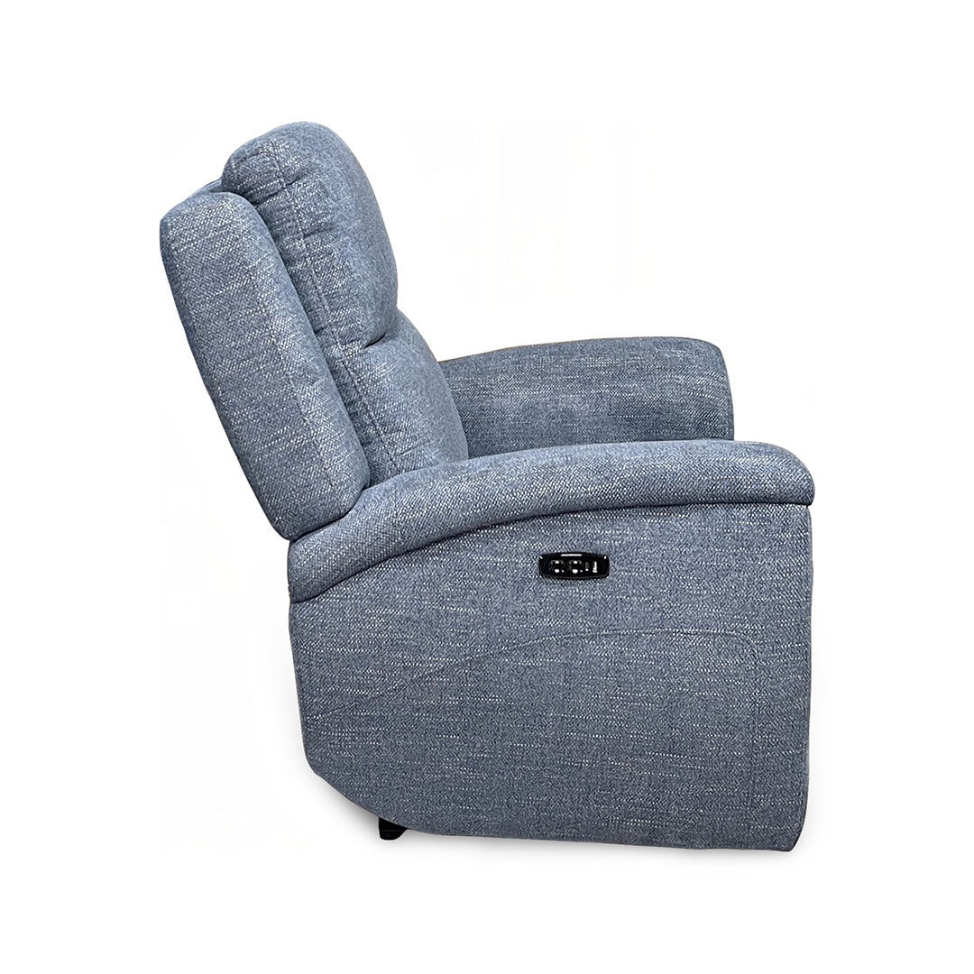 Merritt Power Recliner from Kuka Home in Blue Fabric with Power Headrest, USB Port - Reclined position
