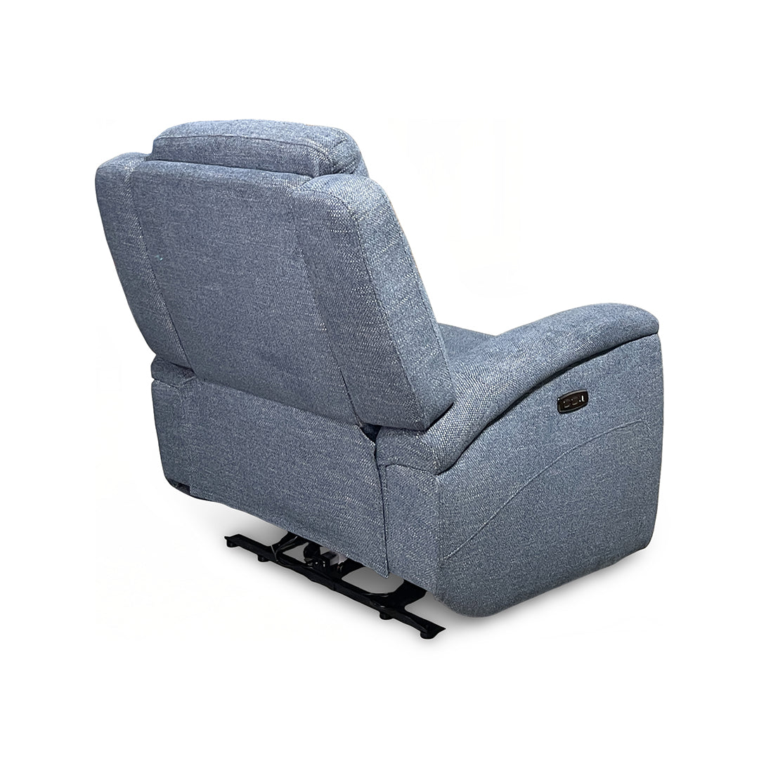 Merritt Power Recliner from Kuka Home in Blue Fabric with Power Headrest, USB Port - Reclined position