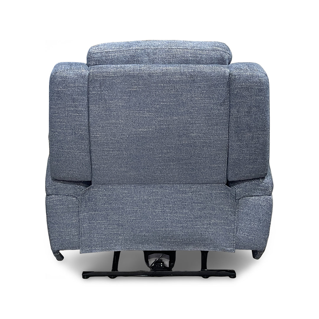 Merritt Power Recliner from Kuka Home in Blue Fabric - Reclined position