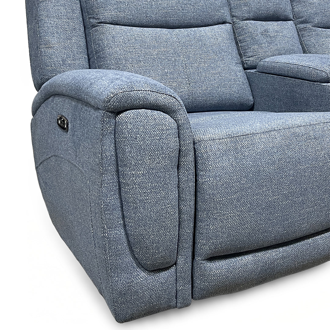 Merritt Power Reclining Loveseat with Console from Kuka Home in Blue Fabric - Reclined position
