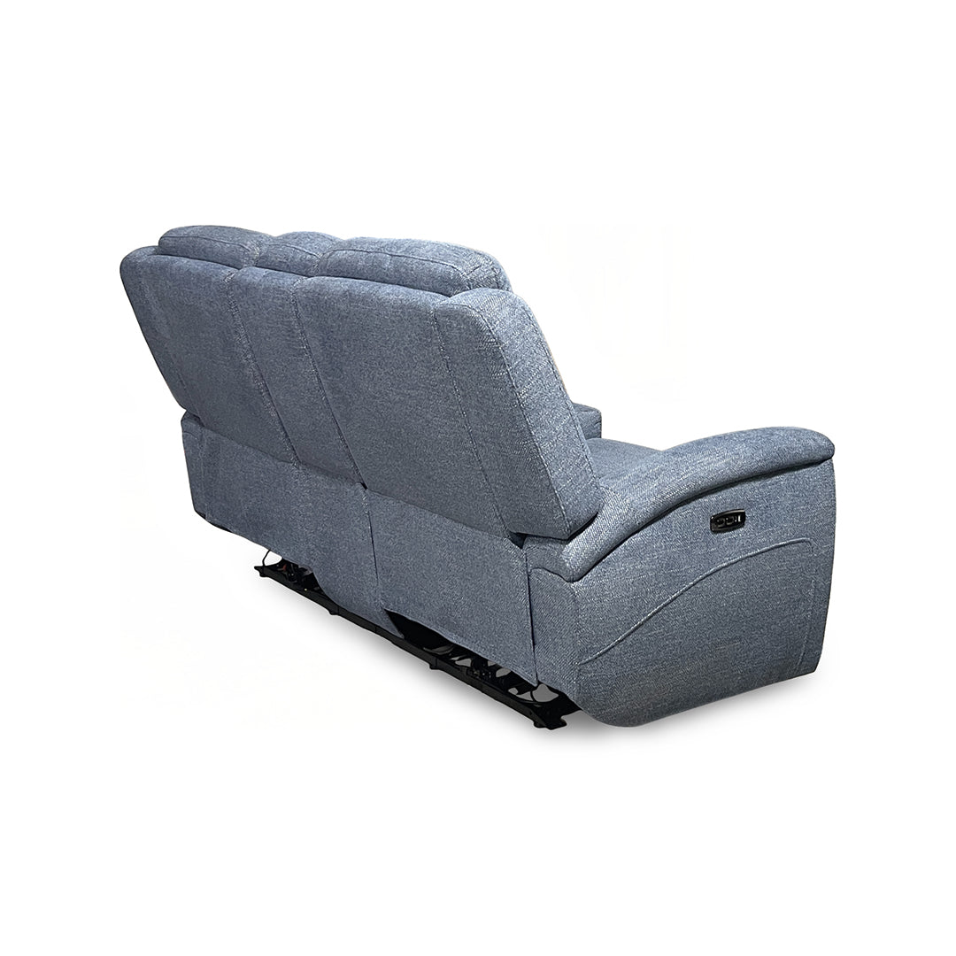 Merritt Power Reclining Loveseat with Console from Kuka Home in Blue Fabric with Cup Holders, Storage - Reclined position