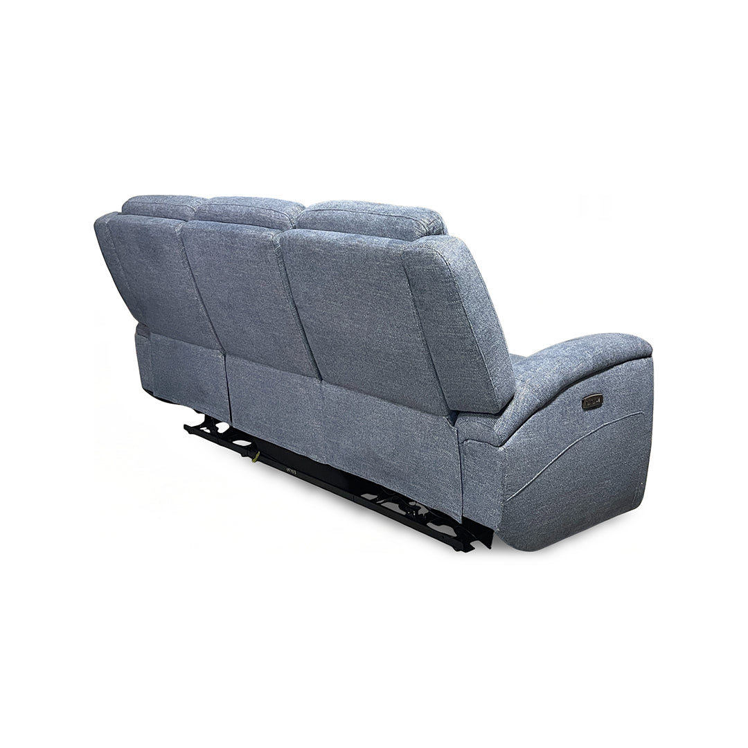 Merritt Power Reclining Sofa from Kuka Home in Blue Fabric with Power Headrest, Power Recline - Reclined position