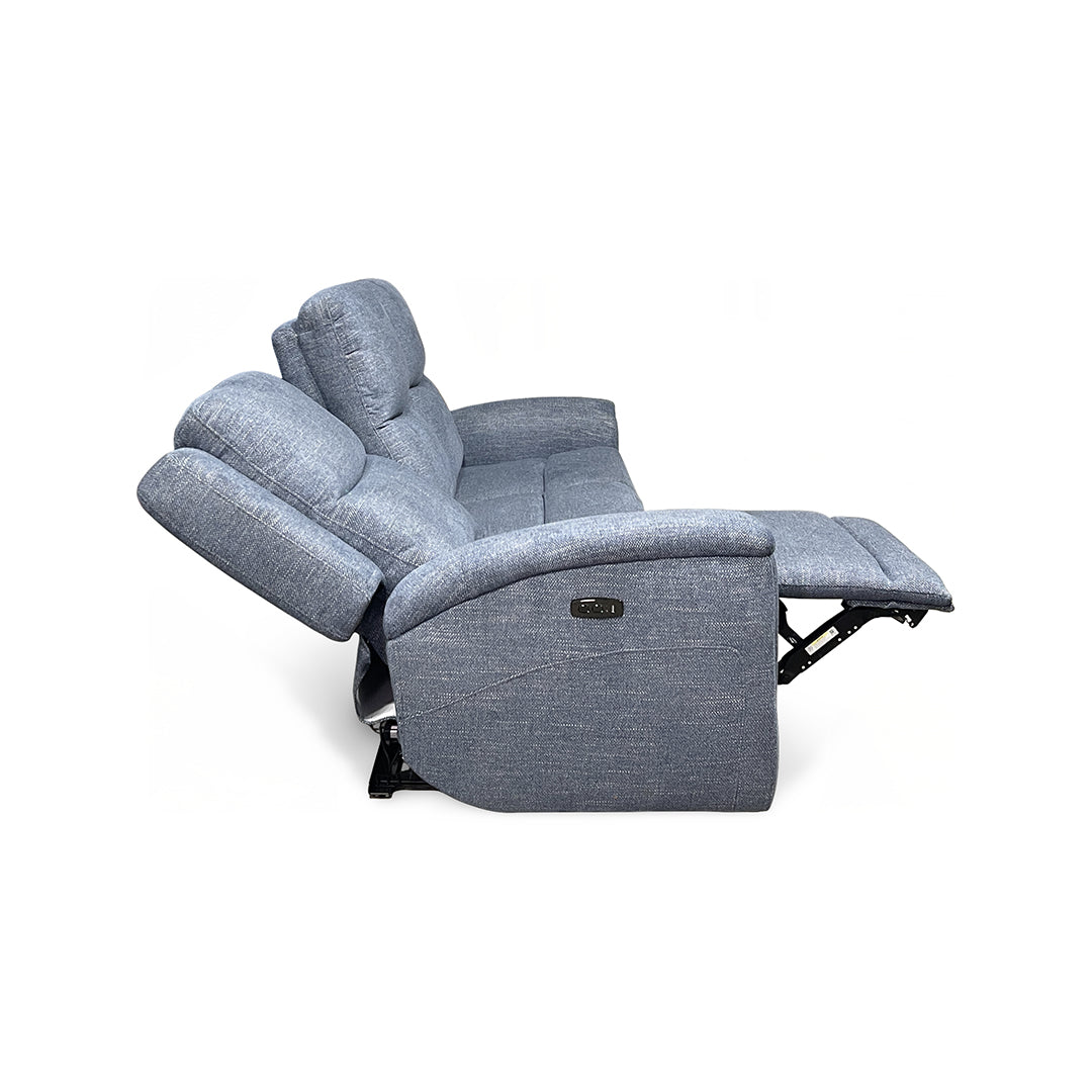 Merritt Power Reclining Sofa from Kuka Home in Blue Fabric - Reclined position