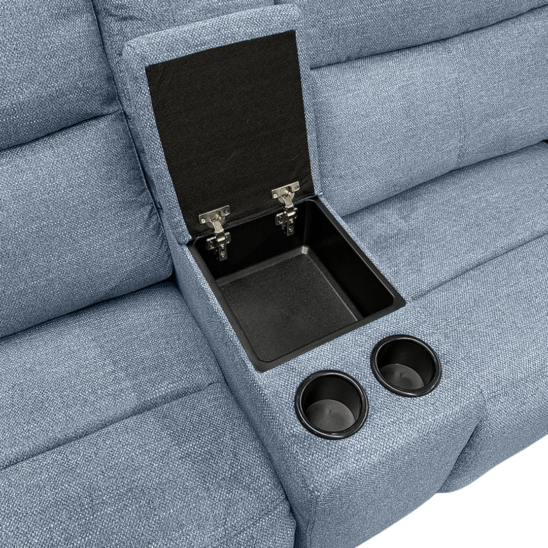 Merritt Power Reclining Loveseat with Console from Kuka Home in Blue Fabric with Cup Holders, Storage - Blue finish