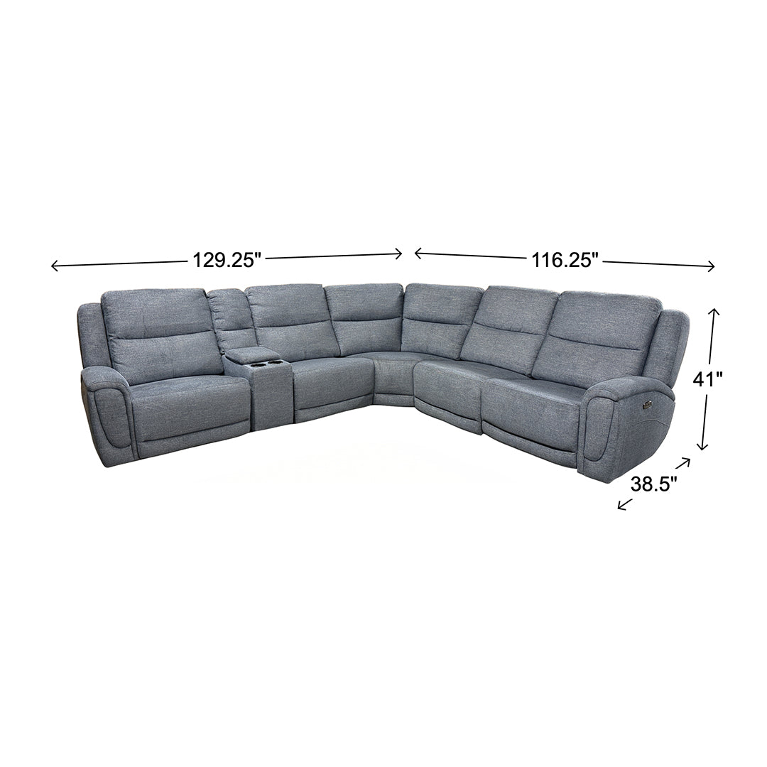 Merritt Power Reclining Sectional (6-Piece) from Kuka Home in Blue Fabric - Blue finish