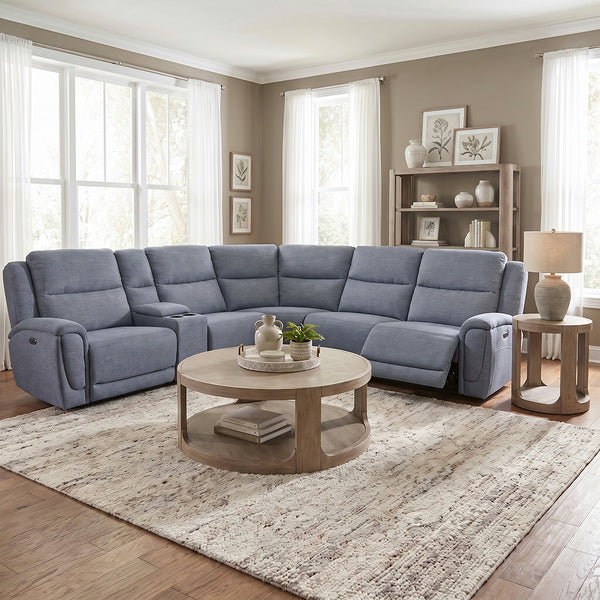Merritt Power Reclining Sectional (6-Piece) from Kuka Home in Blue Fabric - Alternate angle
