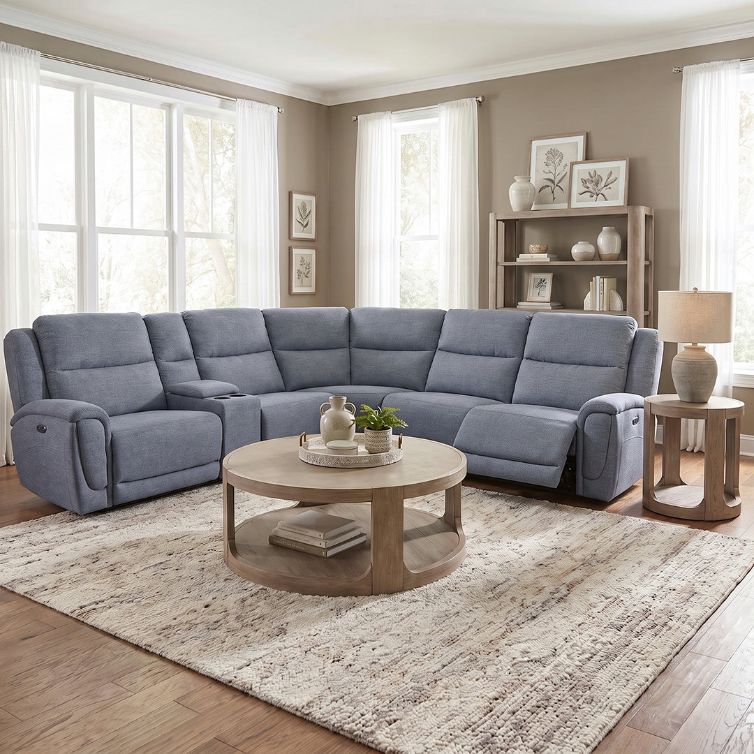 Merritt Power Reclining Sectional (6-Piece) from Kuka Home in Blue Fabric - Alternate angle