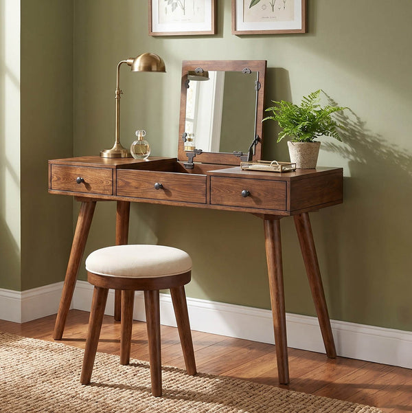 Mid Century Vanity from Sandberg Furniture in Brown Veneer - Alternate angle